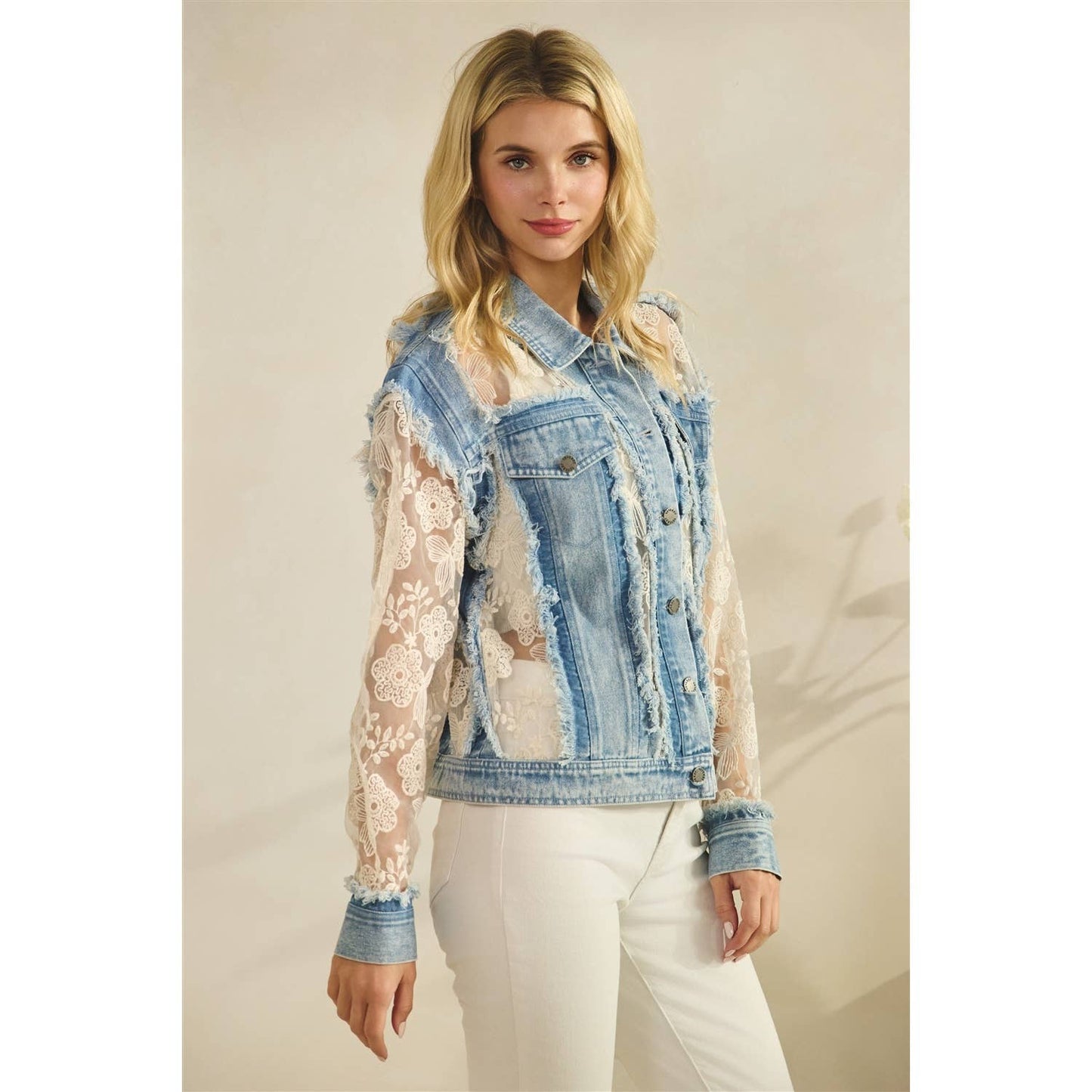 Denim Jacket with Floral Inset