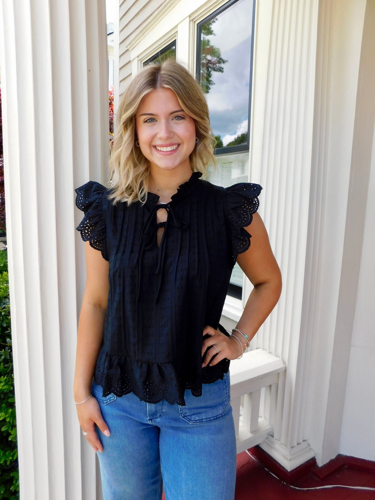 Black Eyelet Lace Trim Top