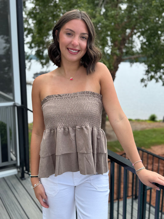 Versatile Mocha Ruffle Skirt/Ruffe Tube Top