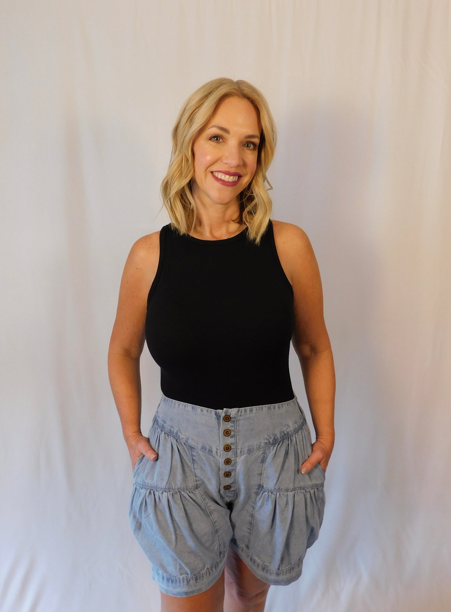 Button-up Cotton Denim Shorts