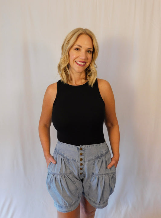 Button-up Cotton Denim Shorts