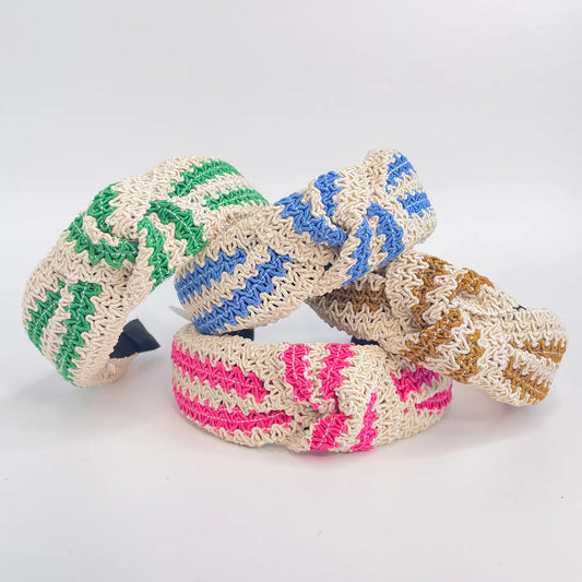 Two Tone Woven Straw Knot Headband