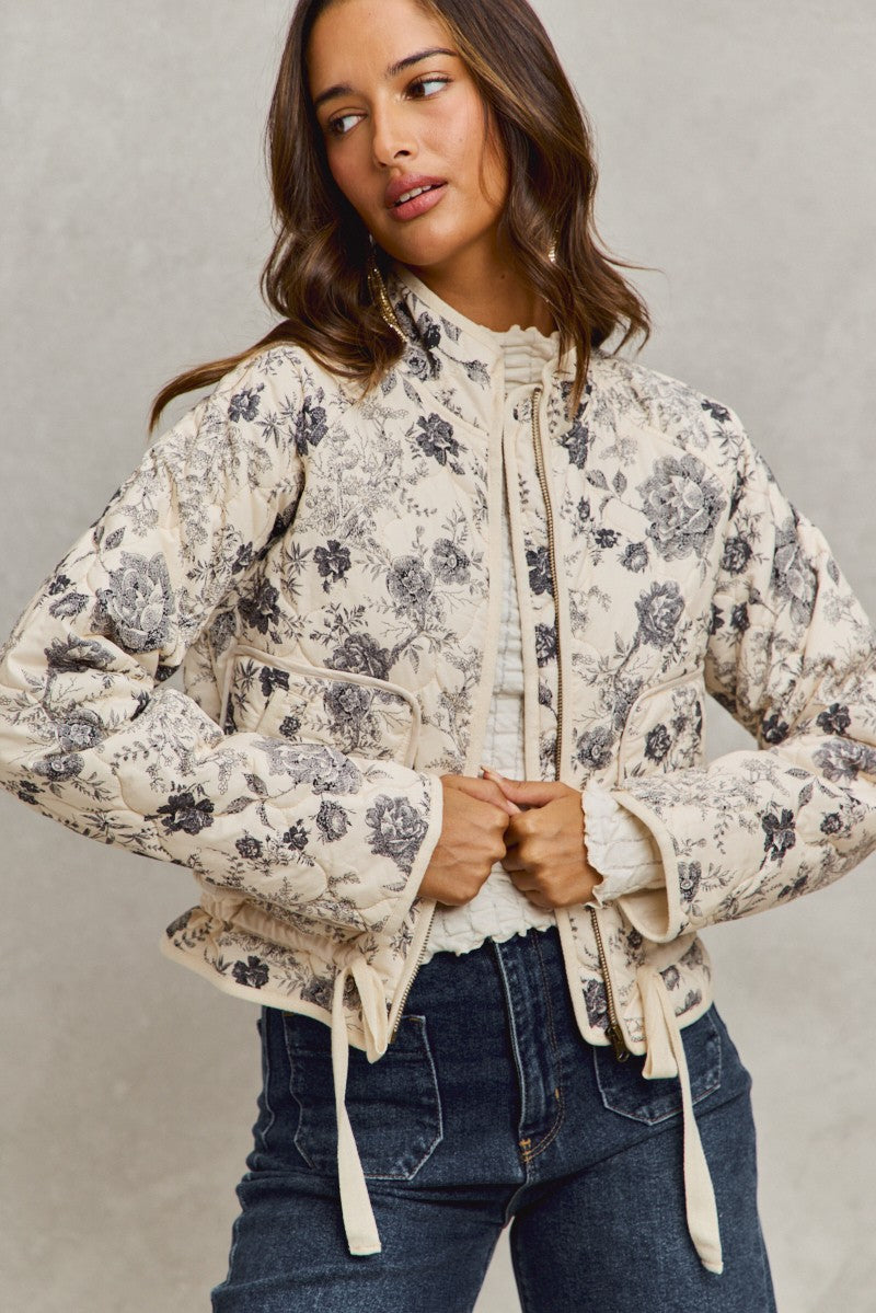 Woven Floral Quilted Jacket