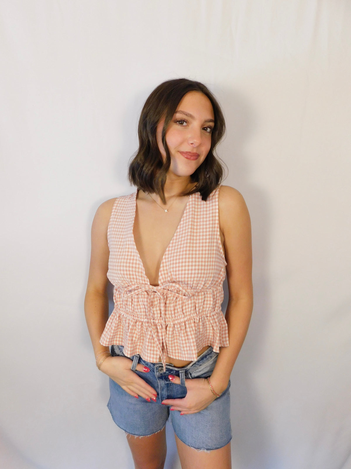 Sleeveless Gingham Top
