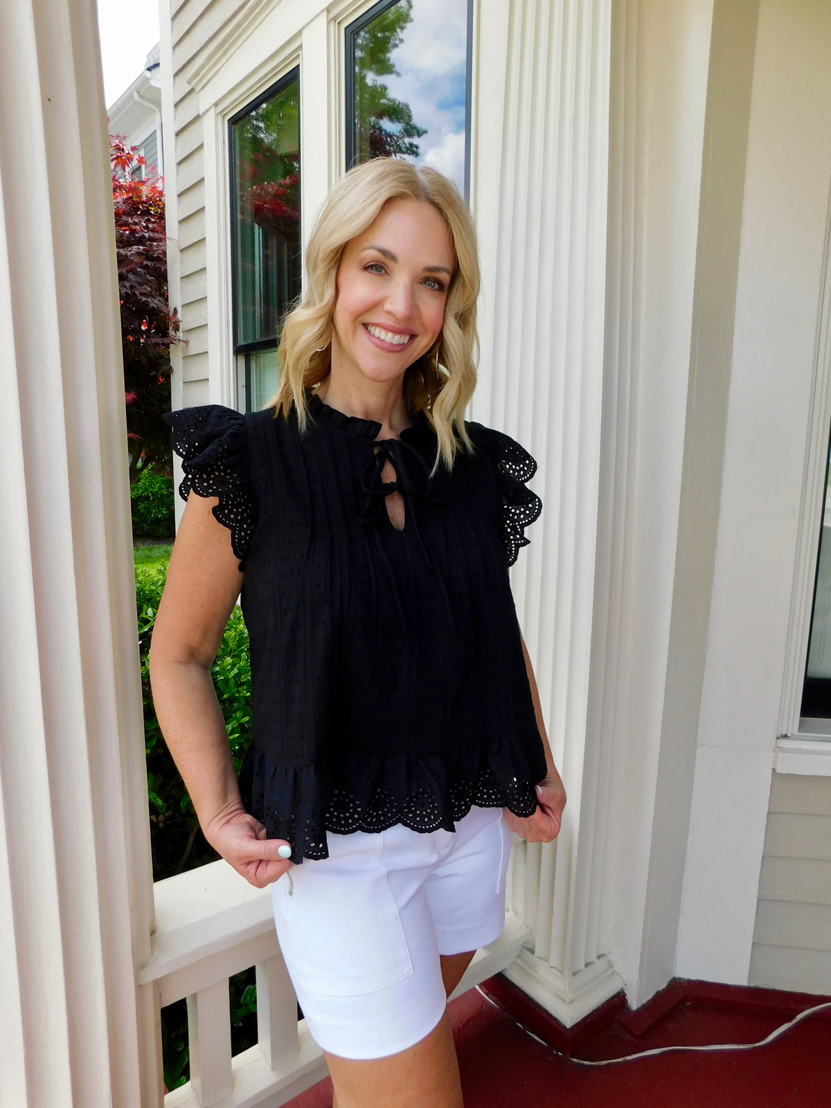 Black Eyelet Lace Trim Top