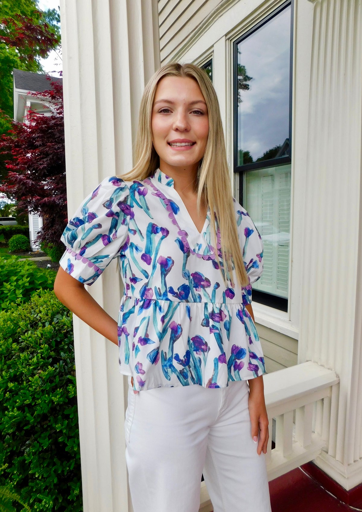 Floral Half Sleeve Peplum Top