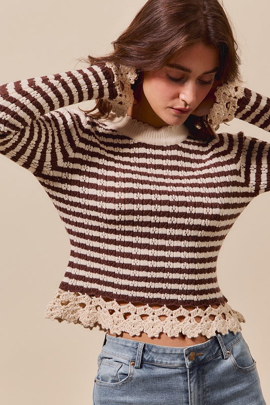 Stripe Crochet Trim Sweater