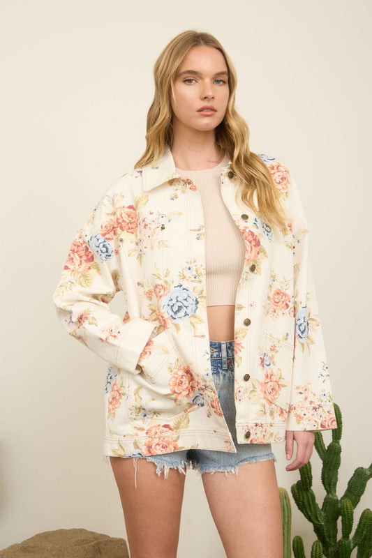 Floral Collared Denim Jacket