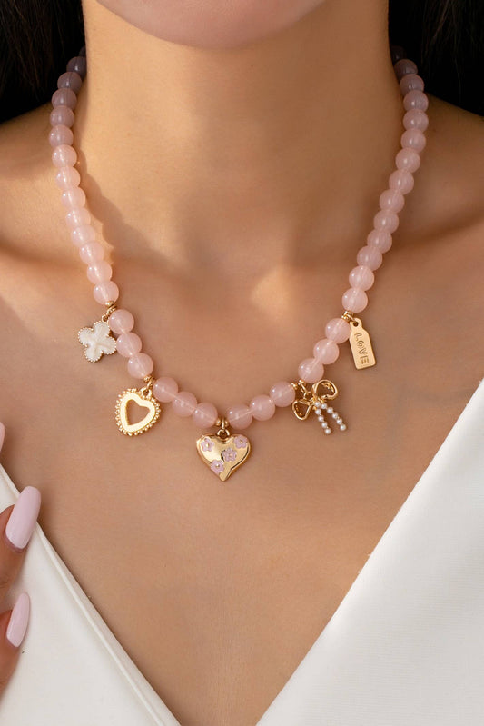 Charm Necklace-Heart Bow Clover