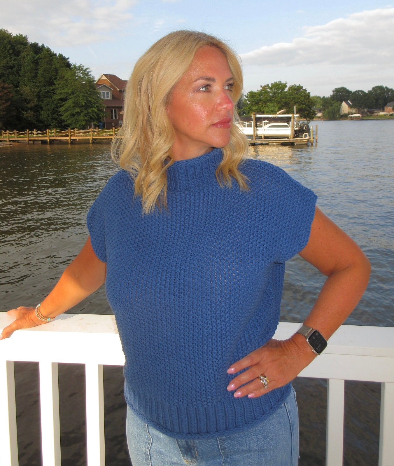 Dusty Blue Drop Shoulder Sleeveless Sweater