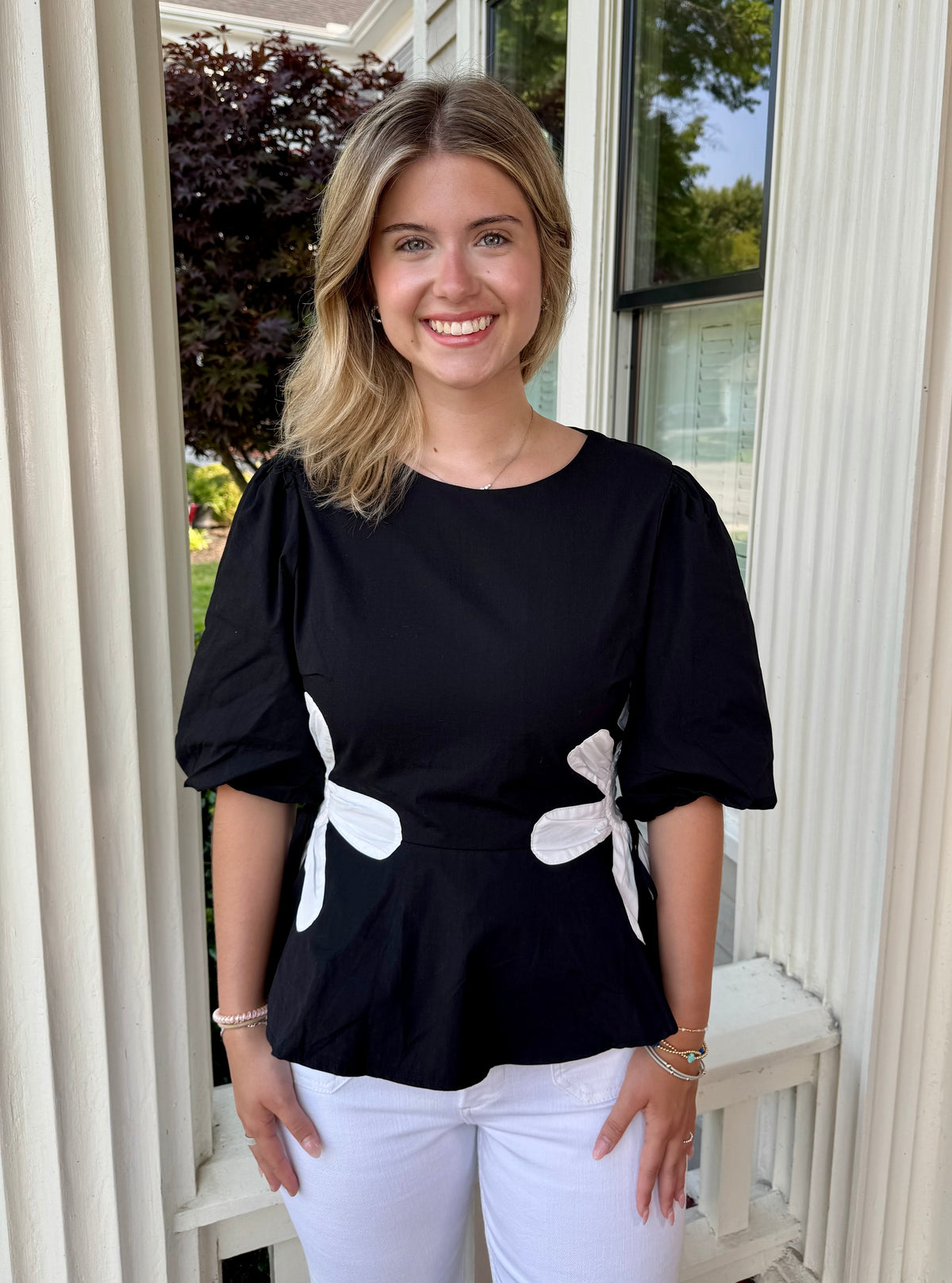 Floral Color-Block Poplin Top
