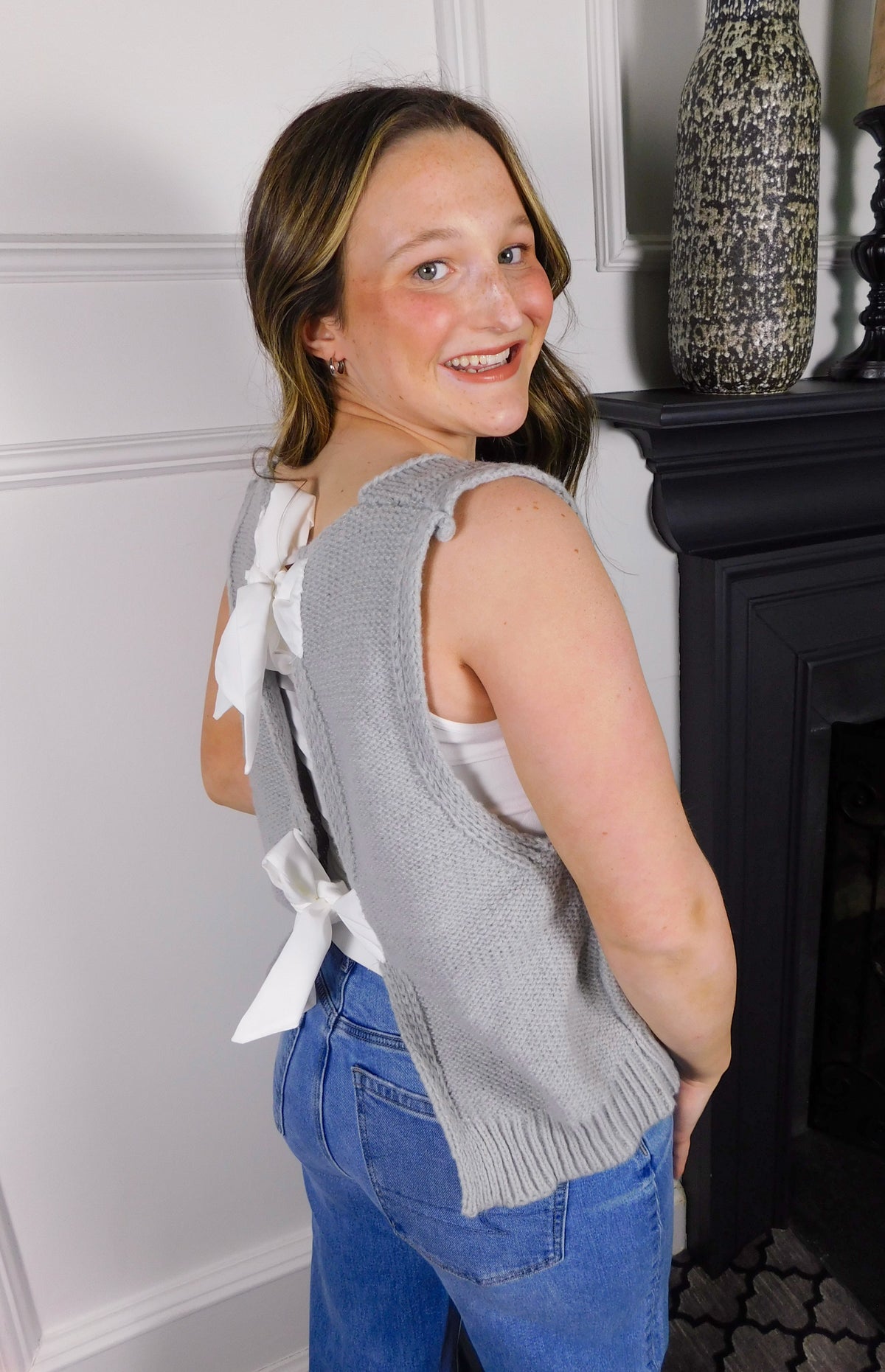 Satin Bow Back Knit Sweater Vest