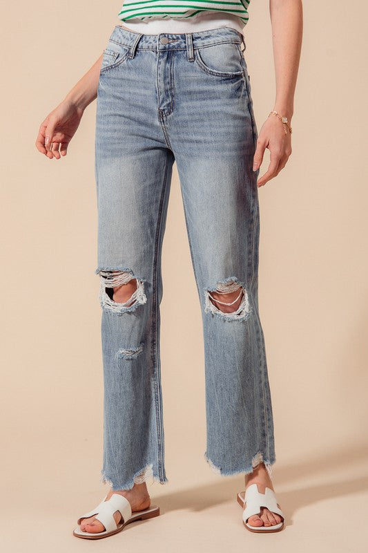 Mid Rise Essential Distressed Denim Jeans