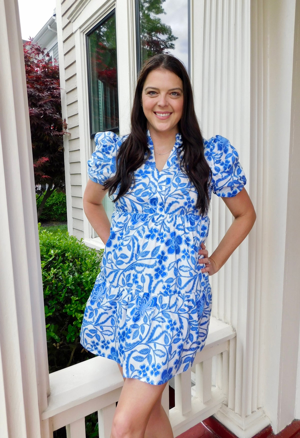 Flower Print Puff Sleeve Tiered Dress