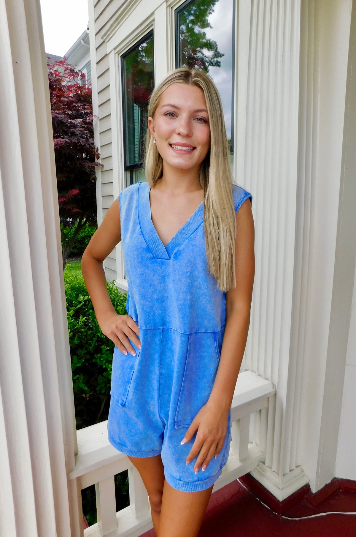 Blue Acid Wash Sleeveless Romper