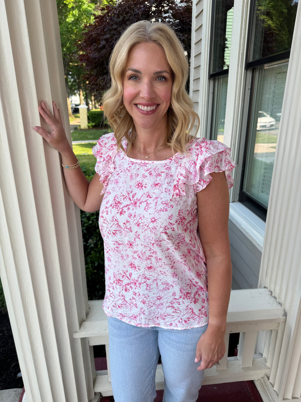 Pink Floral Bow Back Top