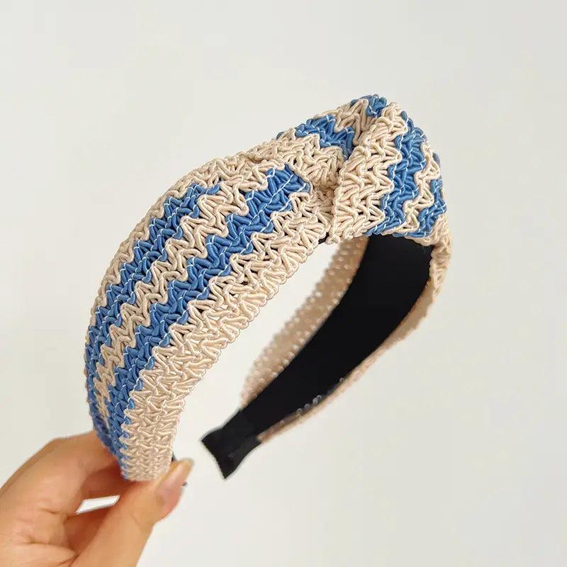 Two Tone Woven Straw Knot Headband