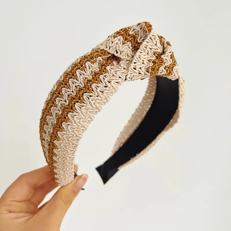 Two Tone Woven Straw Knot Headband