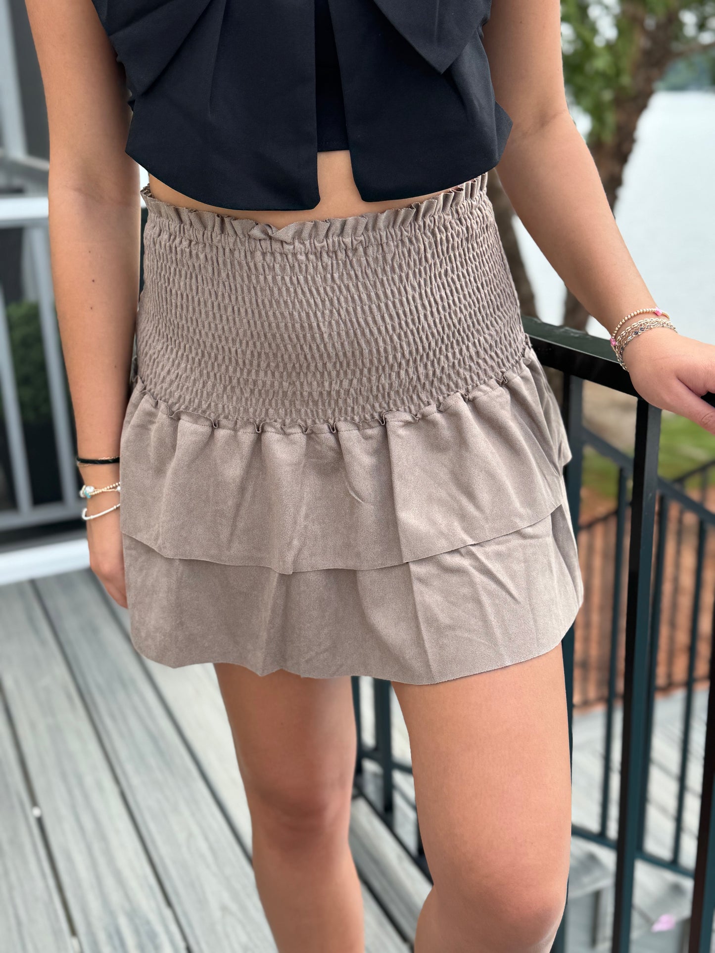 Versatile Mocha Ruffle Skirt/Ruffe Tube Top