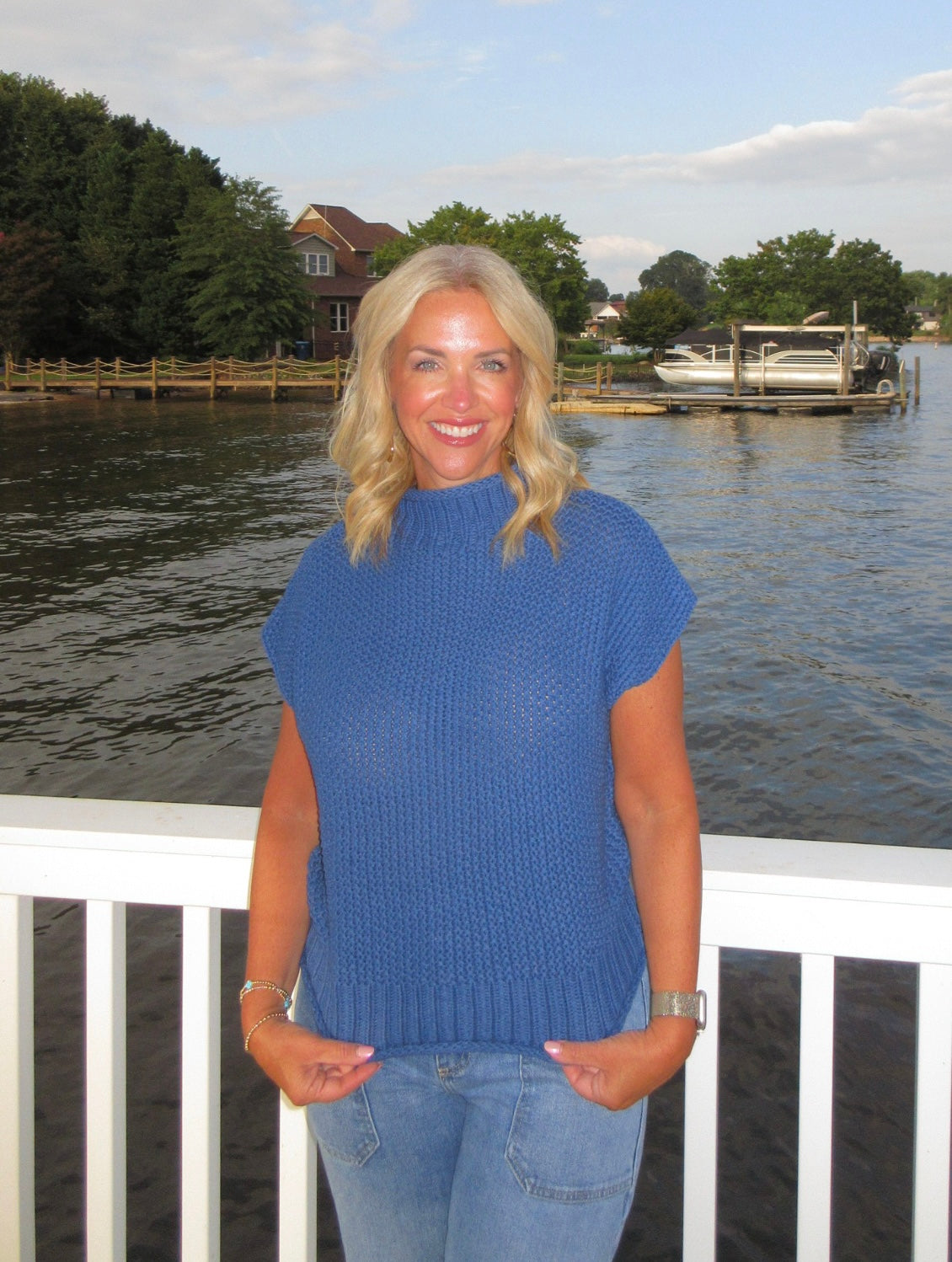 Dusty Blue Drop Shoulder Sleeveless Sweater