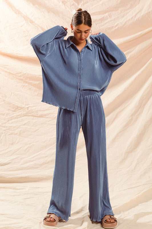 Pleated Shirt & Pants Set