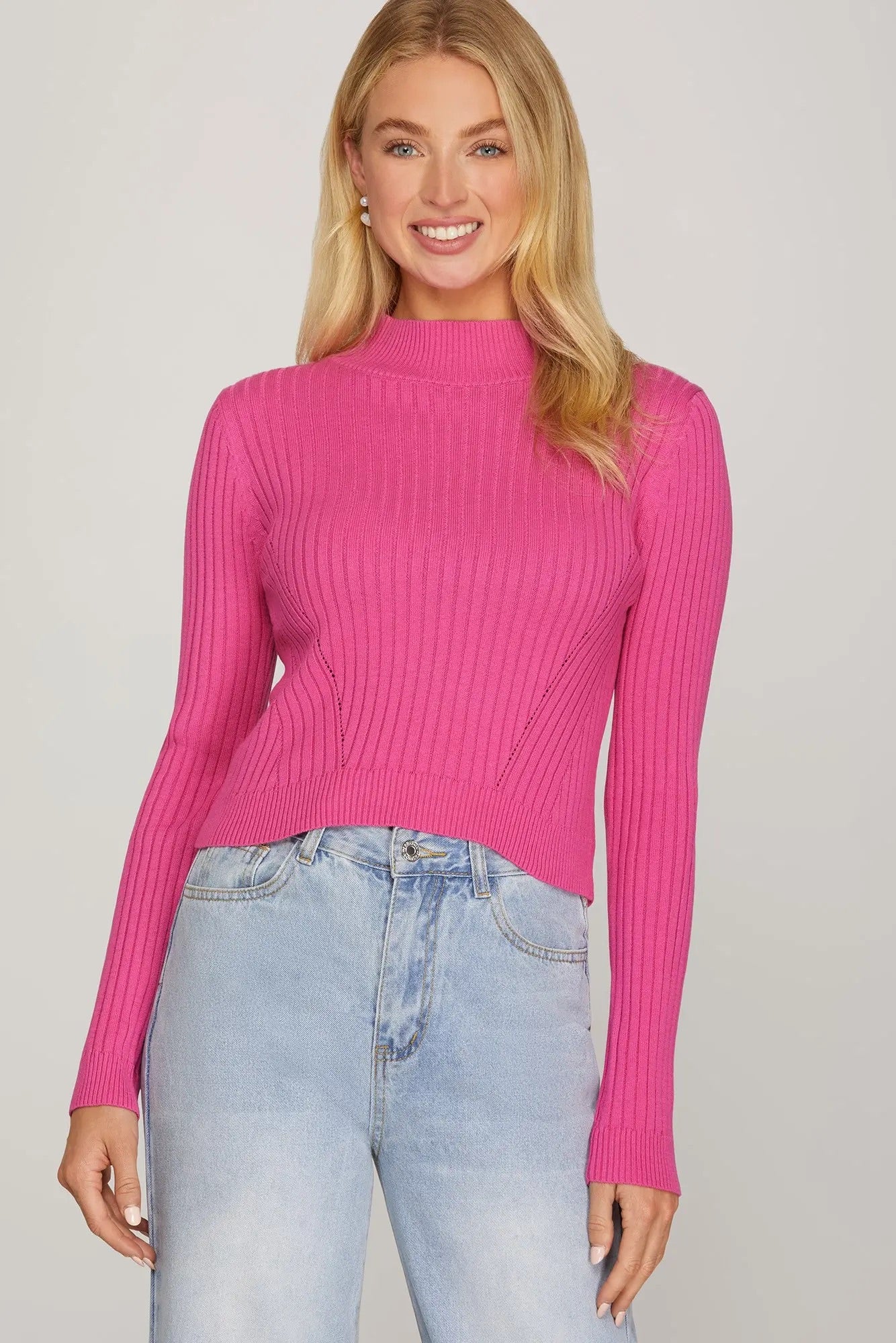 Mock Neck Ribbed Sweater Top