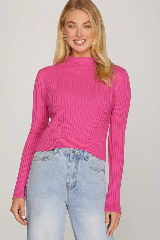 Mock Neck Ribbed Sweater Top