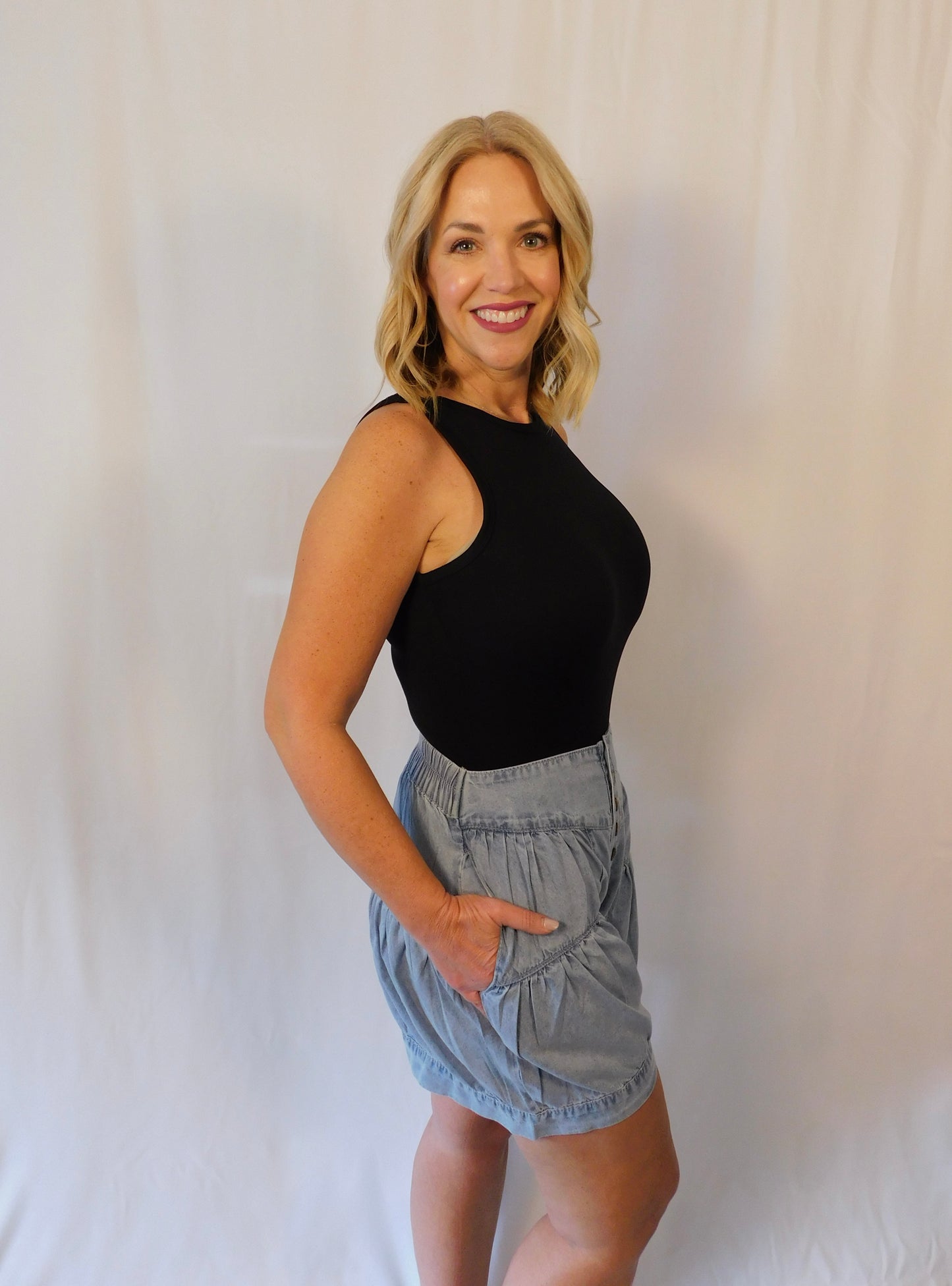 Button-up Cotton Denim Shorts