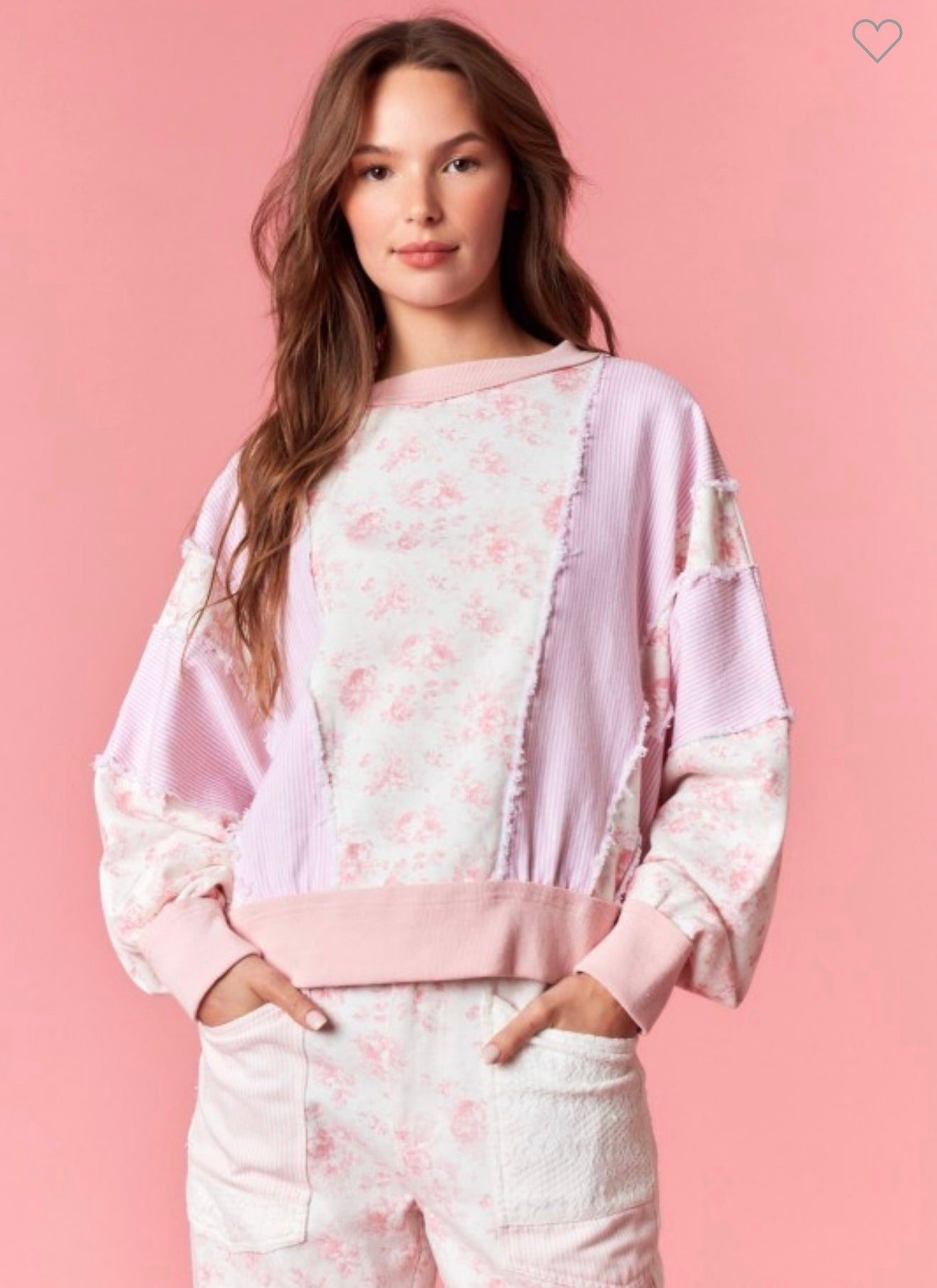 Floral & Stripe Denim Block Sweatshirt