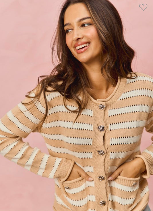 Stripe Button Cardigan Sweater