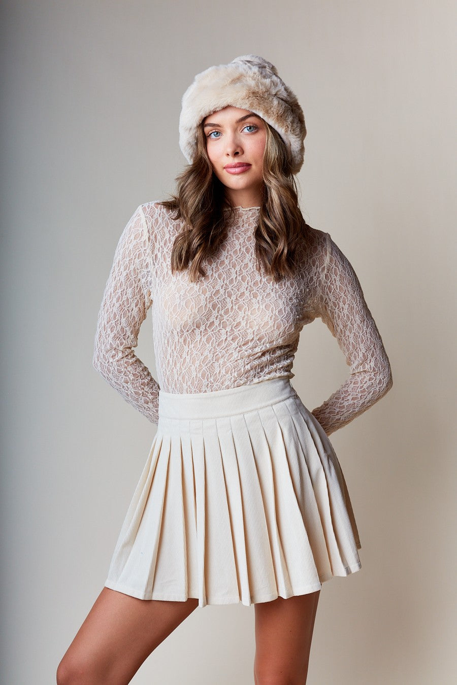 Elegant Sheer Lace Mock Neck Top