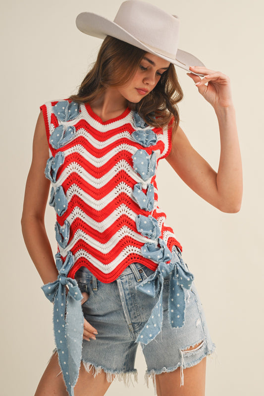 4th of July Sleeveless Sweater With Ribbon