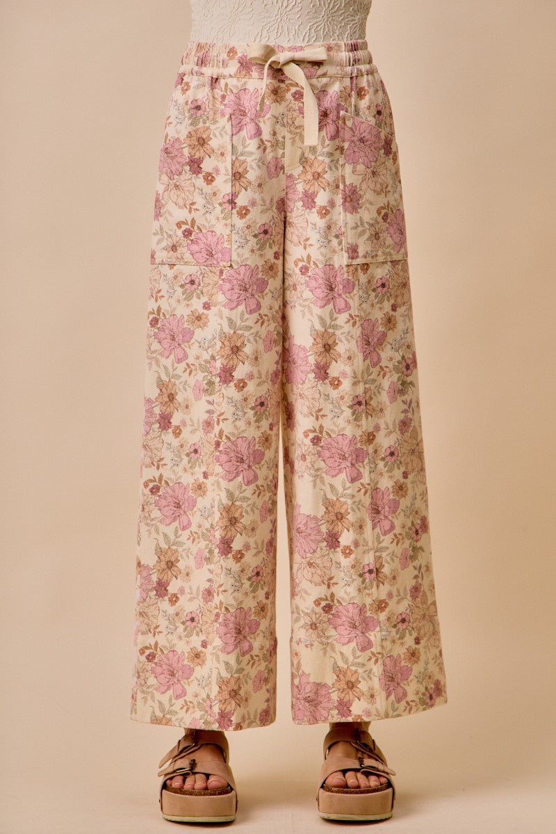 Floral Elasticized Waist Wide Pants