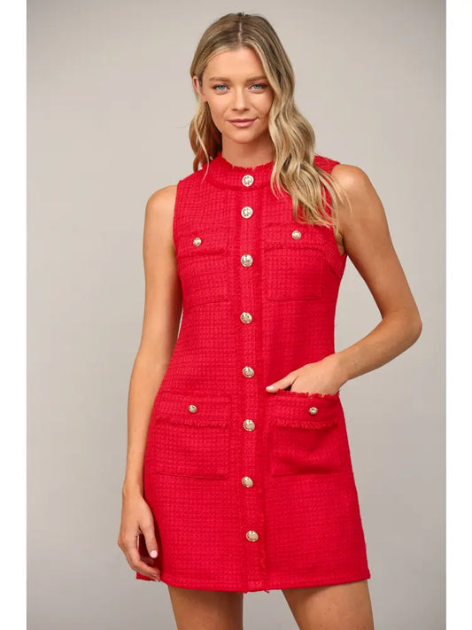 Front Patch Pocket Tweed Dress