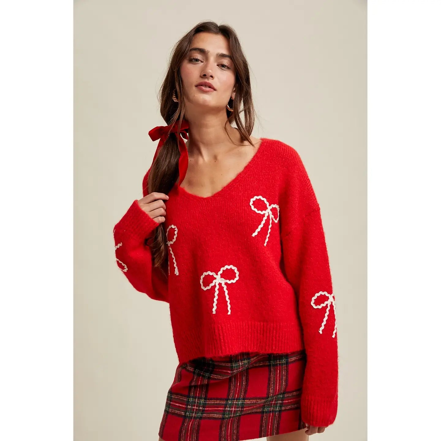 Embellished Bow Christmas Sweater