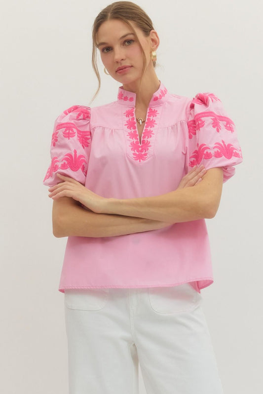 V Neck Bubble Sleeve Top
