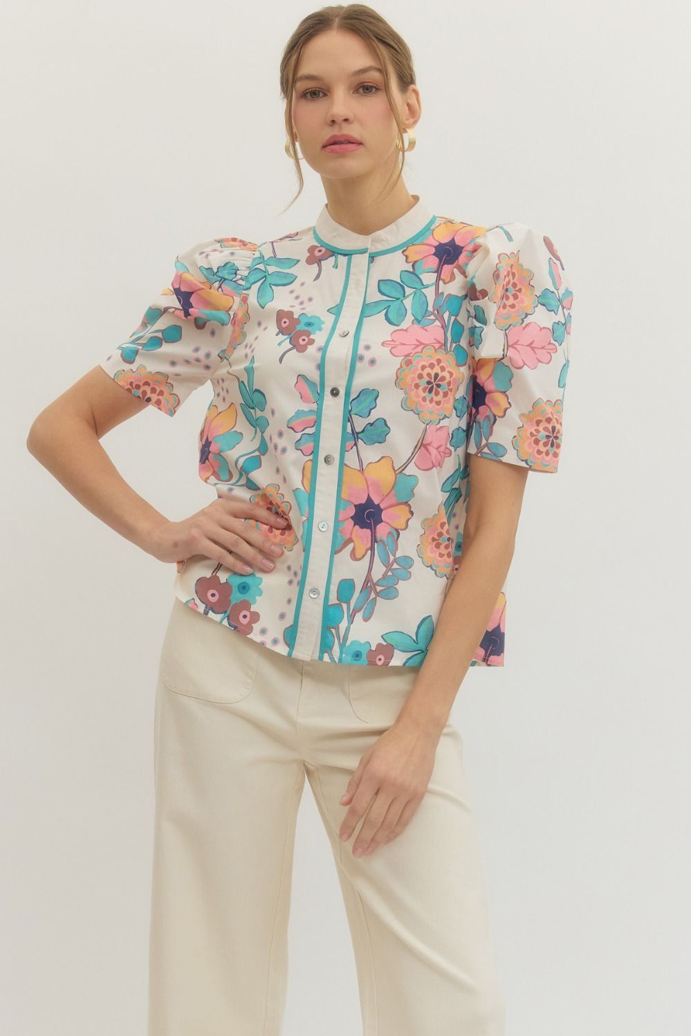 Floral Print Puff Sleeve Top