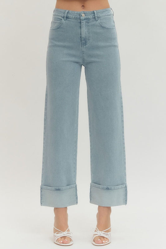 Solid Wide Leg Jeans