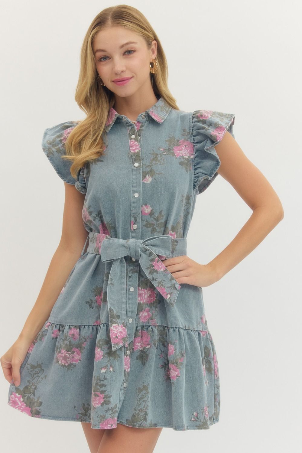 Floral Print Flutter Sleeve Dress
