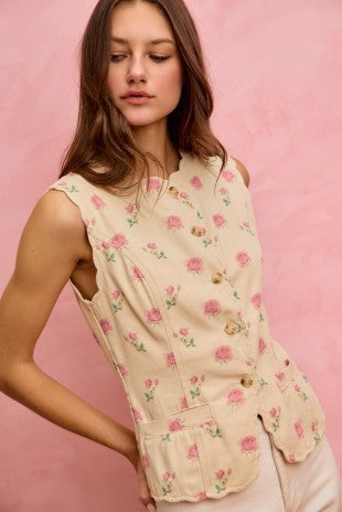 Floral Rose Button Vest