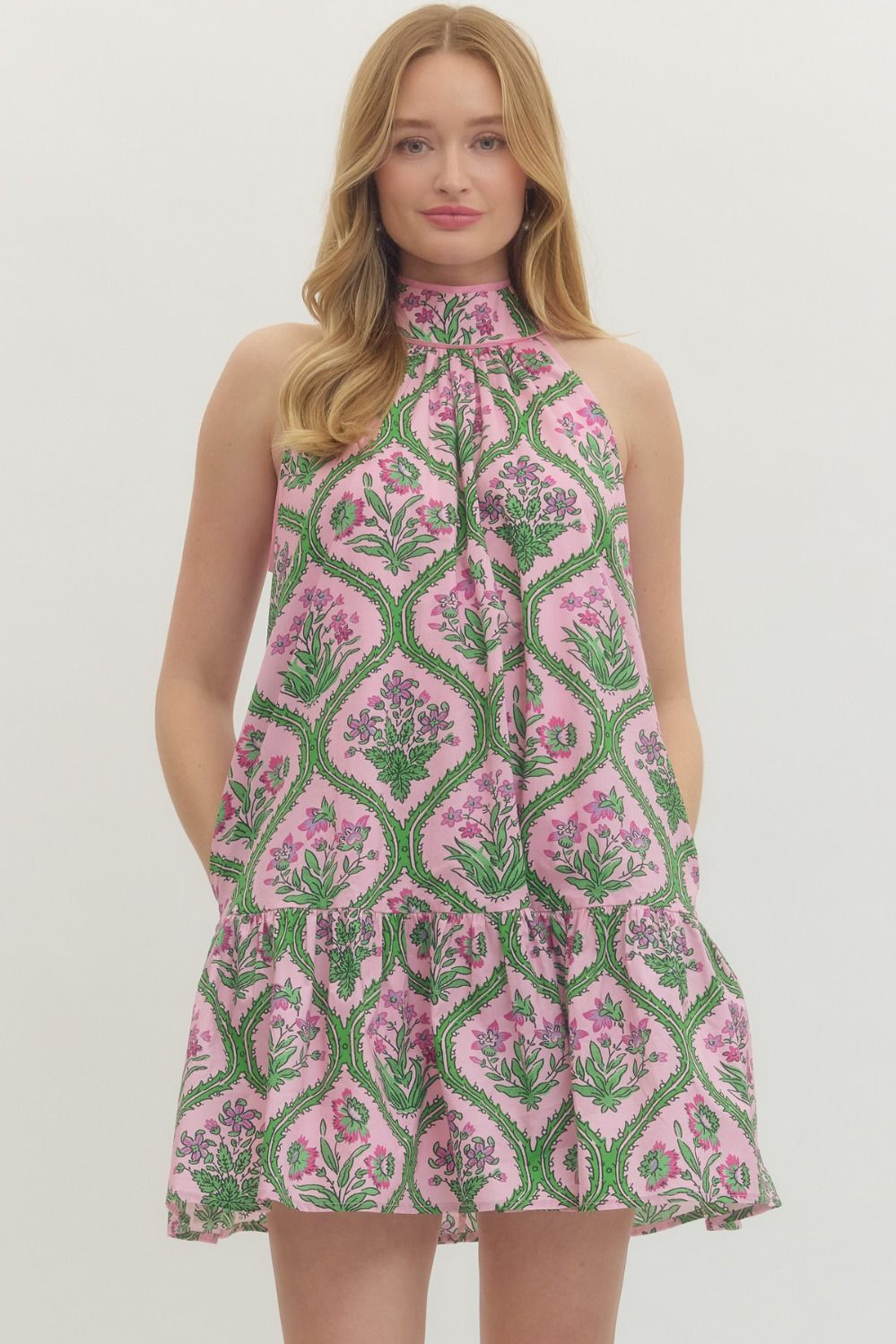 Pink Petal Halter Neck Dress