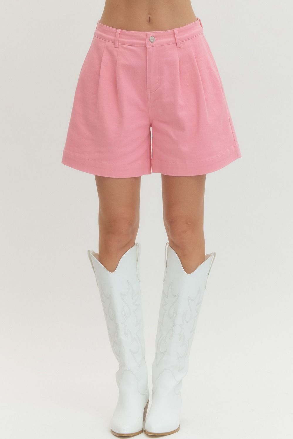 Solid Pink Pleated Shorts