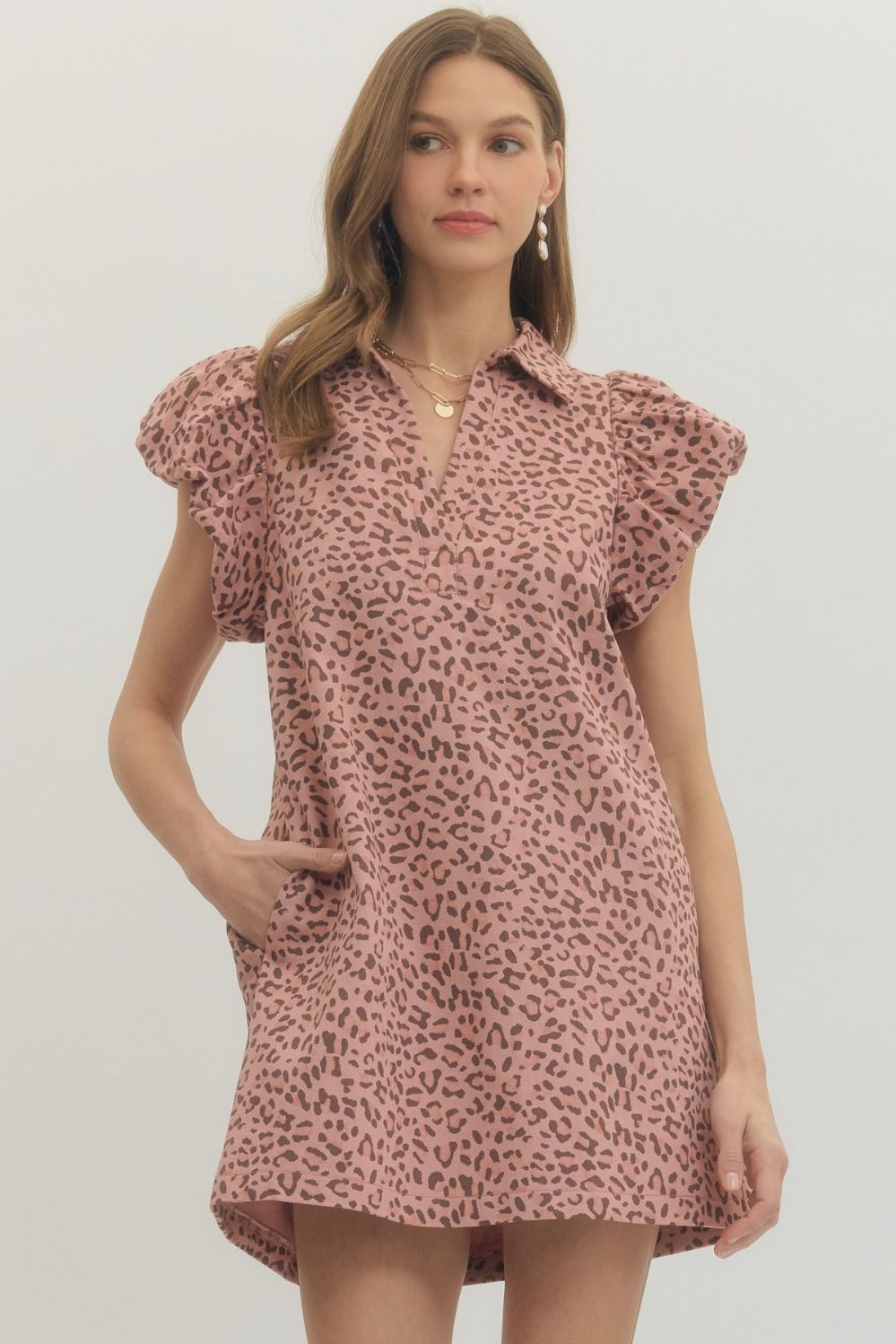 Animal Print Flutter Sleeve Dress