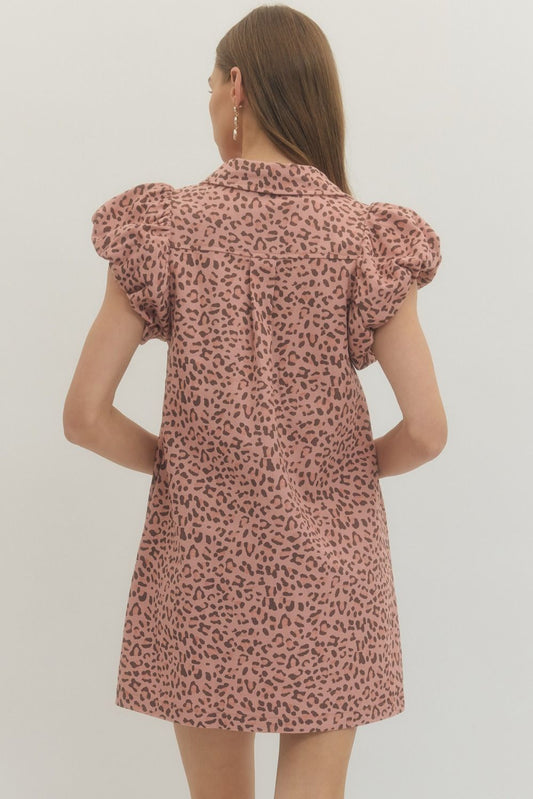 Animal Print Flutter Sleeve Dress
