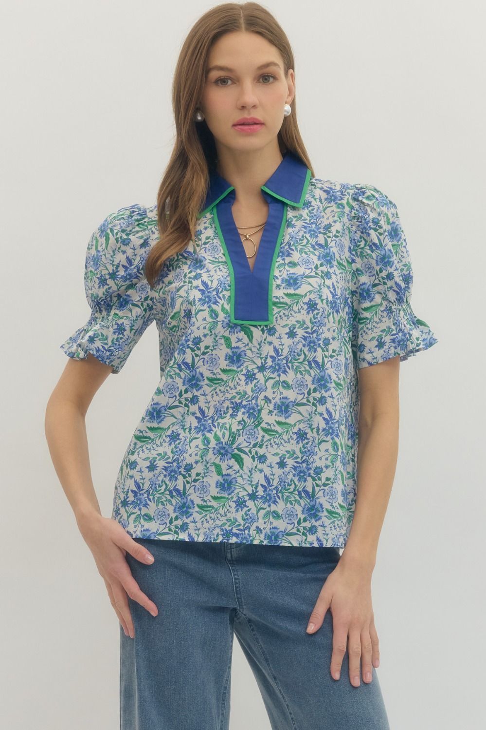 Floral Print Blue/Green Top