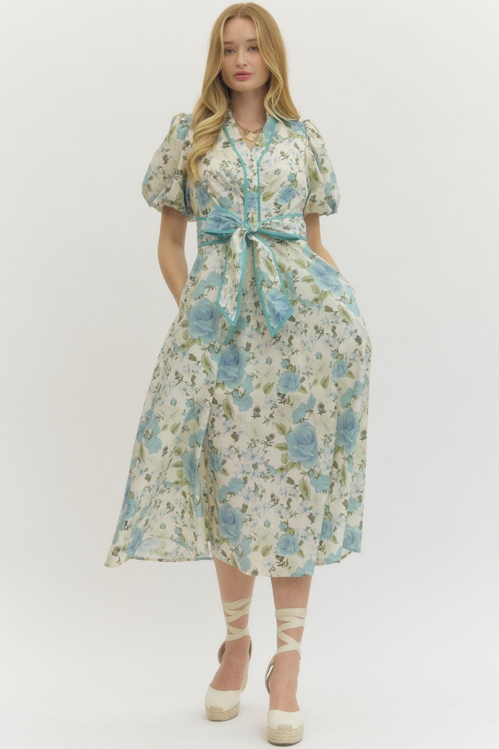 Floral Puff Sleeve Midi Dress