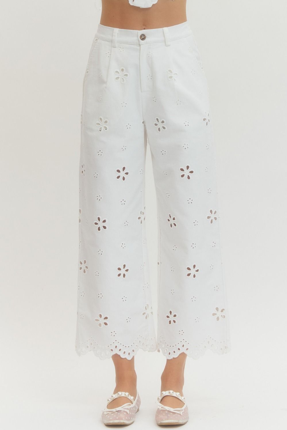 Eyelet Embroidered Wide Leg Pants