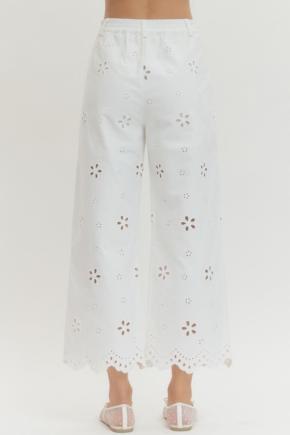 Eyelet Embroidered Wide Leg Pants