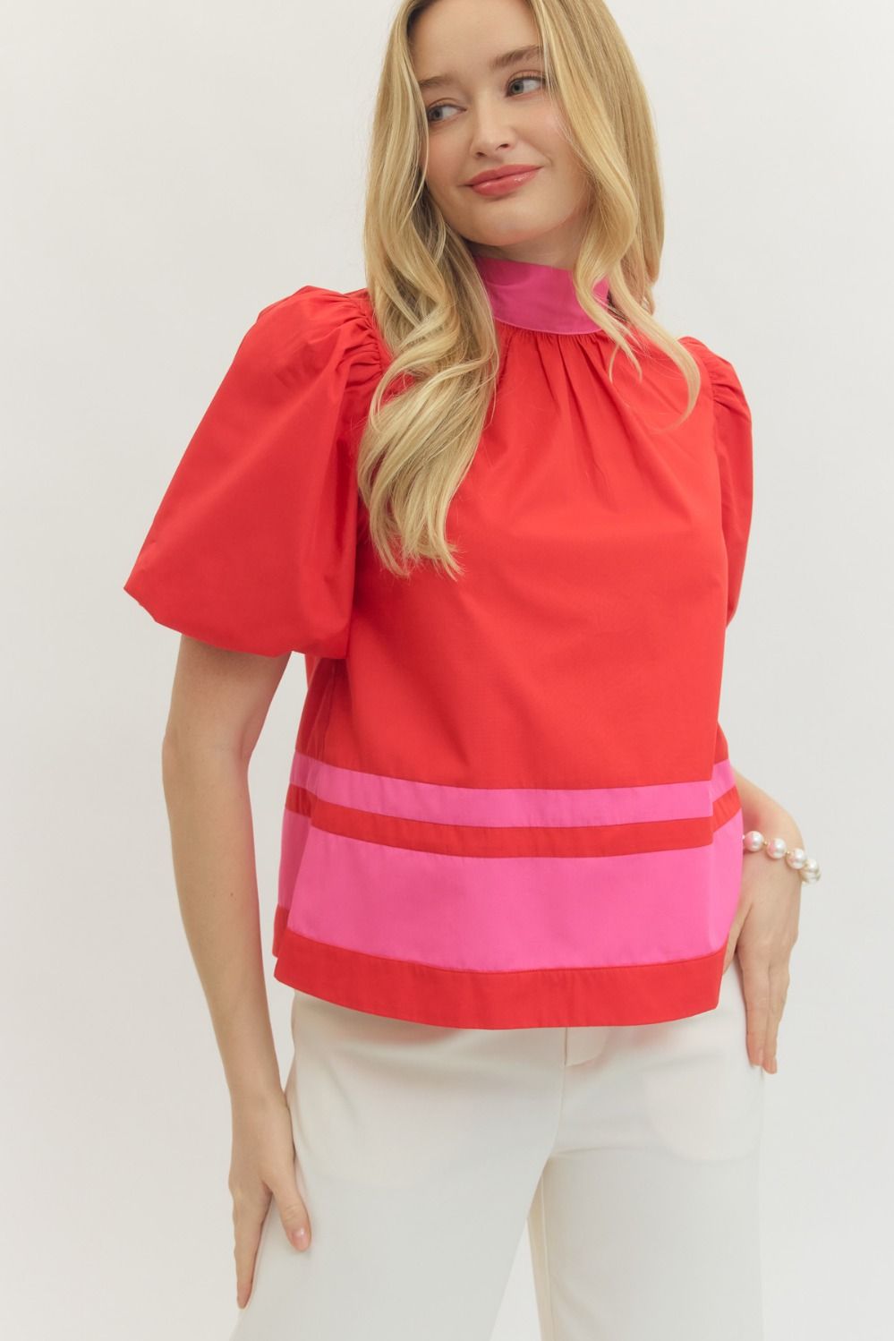 Solid Short Puff Sleeve Top