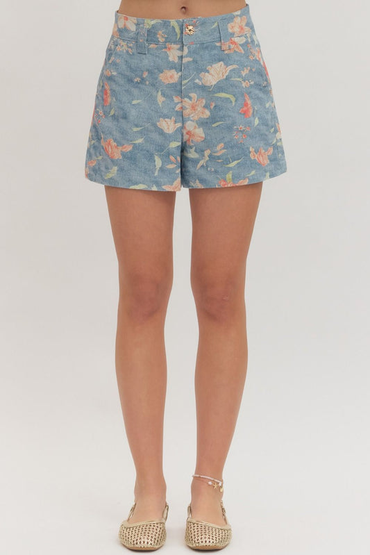 Botanical Print High Waisted Shorts